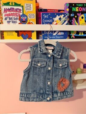 Little Lass Light Blue Denim Sleeveless Vest with Pink Heart